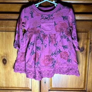 Vintage Stamp Pink Rose Long Sleeve Dress Girls Baby Toddler
